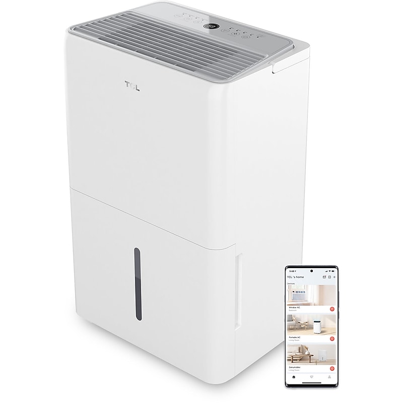 TCL Energy Star 25-Pint Portable Dehumidifier, Wi-Fi Enabled, Covers up to 2000 sq. ft., White (H25D44W) image 1