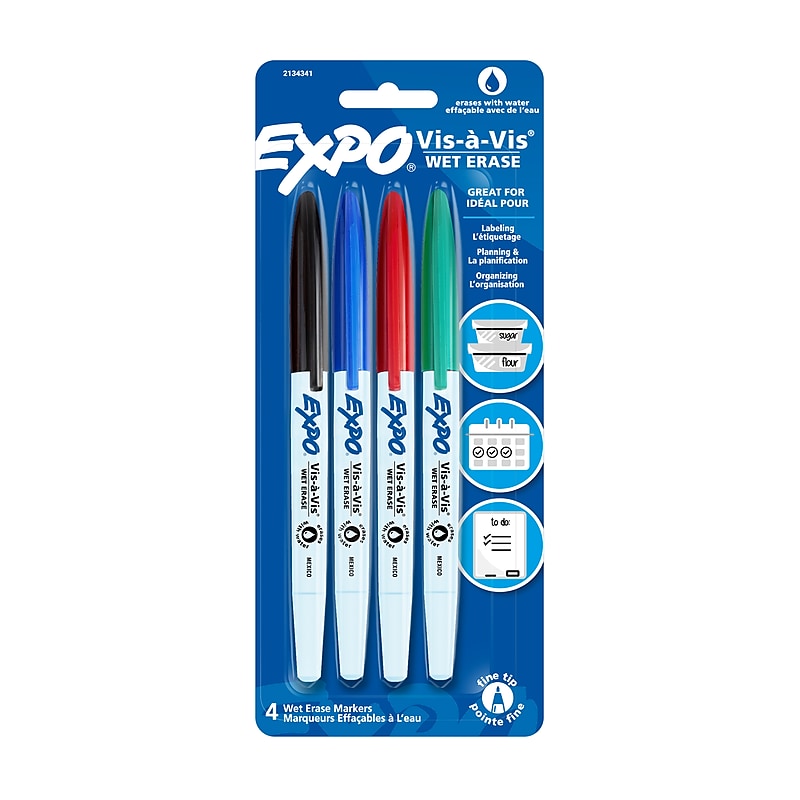 Expo Vis-à-Vis Wet Erase Markers, Fine Tip, Assorted Colors, 4/Pack (16074/2134341) image 1