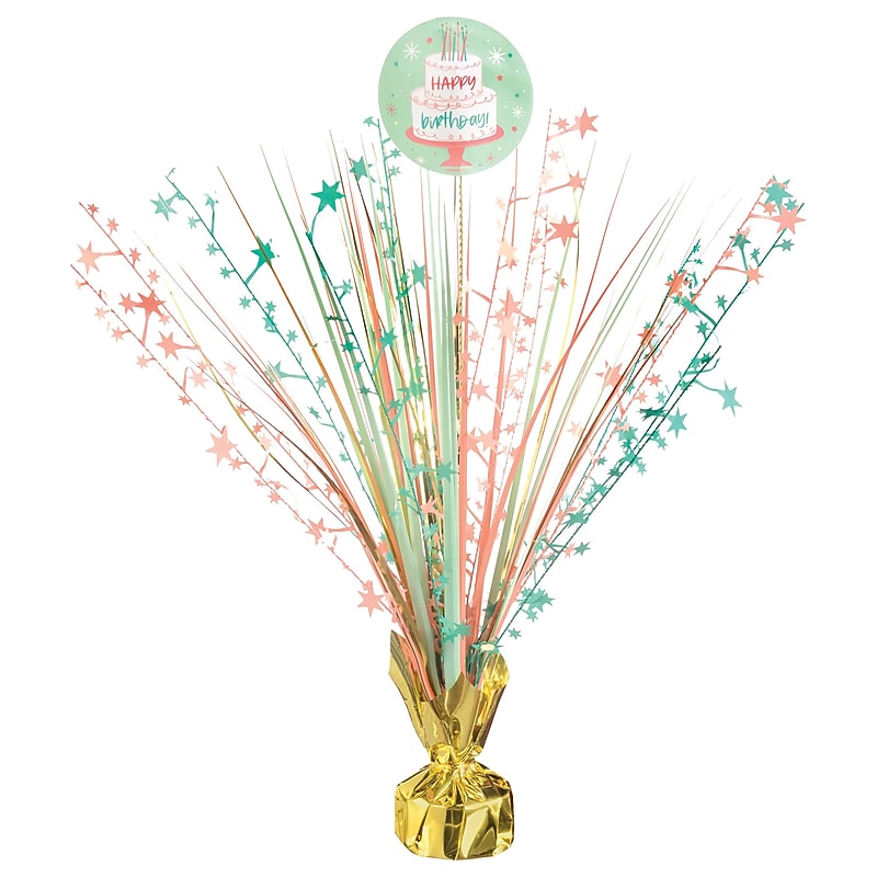 Party City Happy Cake Day Tinsel Burst Spray Table Centerpiece, Multicolored (AM112706) image 1