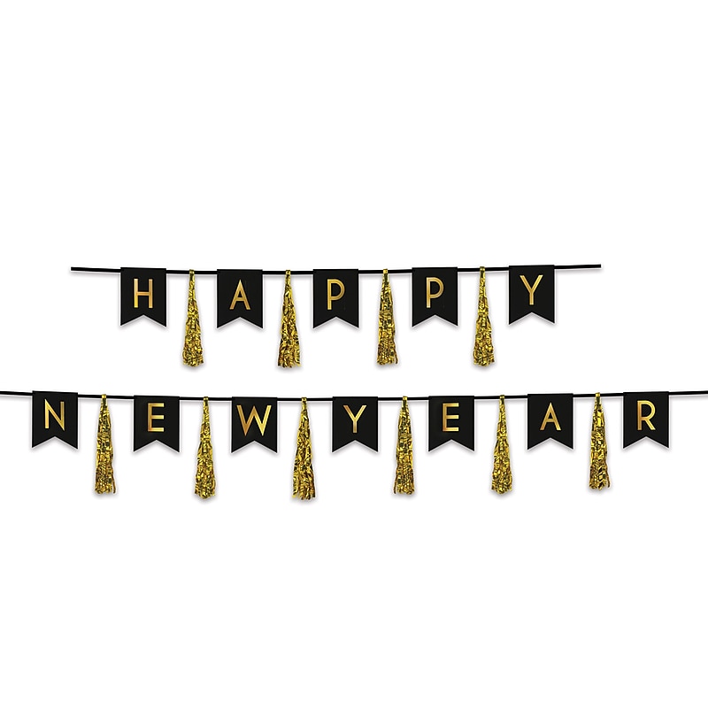 Beistle Happy New Year Tassel Streamer, Black & Gold, 2/Pack (88315-BKGD) image 1