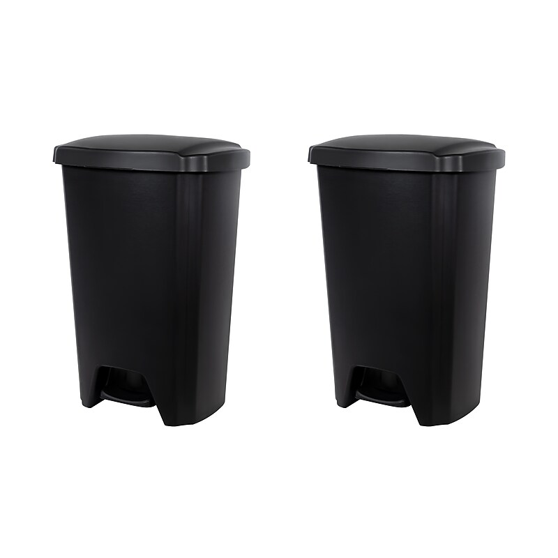 Hefty Step On Trash Can, Black, 12.2 Gallon, 2/Pack (2198HFTCOM075) image 1