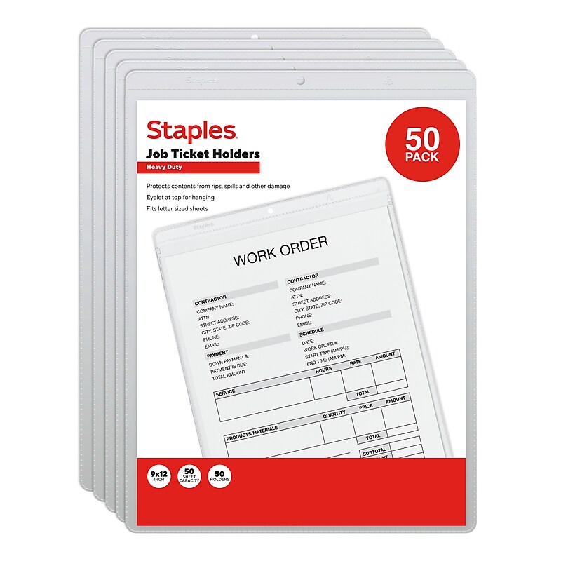 Staples Heavyweight Sealed Job Ticket Holder, 9" x 12", Clear, 50/Pack (ST63085) image 1