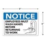 Cosco NOTICE: Employees Must Wash Hands Before Returning to Work Indoor Sign, 9" x 6", Blue/White (098606)~#|#~78DE9778-D0B8-4CB2-B4E8F0F444C08EEA_sc7