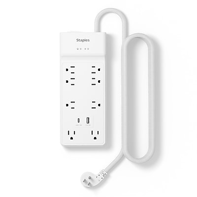 Staples TECH 8-Outlet 2-USB Port Surge Protector, 6′, 2100 Joules, White (ST62775) Sansujyuku sansujyuku.com