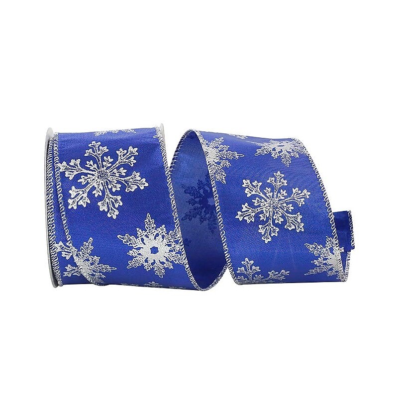 JAM Paper Ribbon, Royal/Silver Metallic Snowflakes (52640348406) image 1