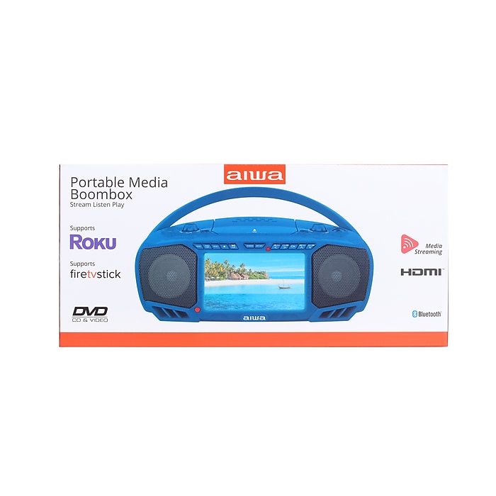 Aiwa Wireless Bluetooth Portable Media Boombox, Navy (AI7001-NVY