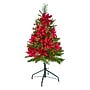 3' Feel RealÂ® Colonial Pencil Slim Hinged Tree with Red Poinsettias, Red Berries & 50 Multi Lights~#|#~78EB71C4-5E87-4E99-8425B22B930B2FCE_sc7