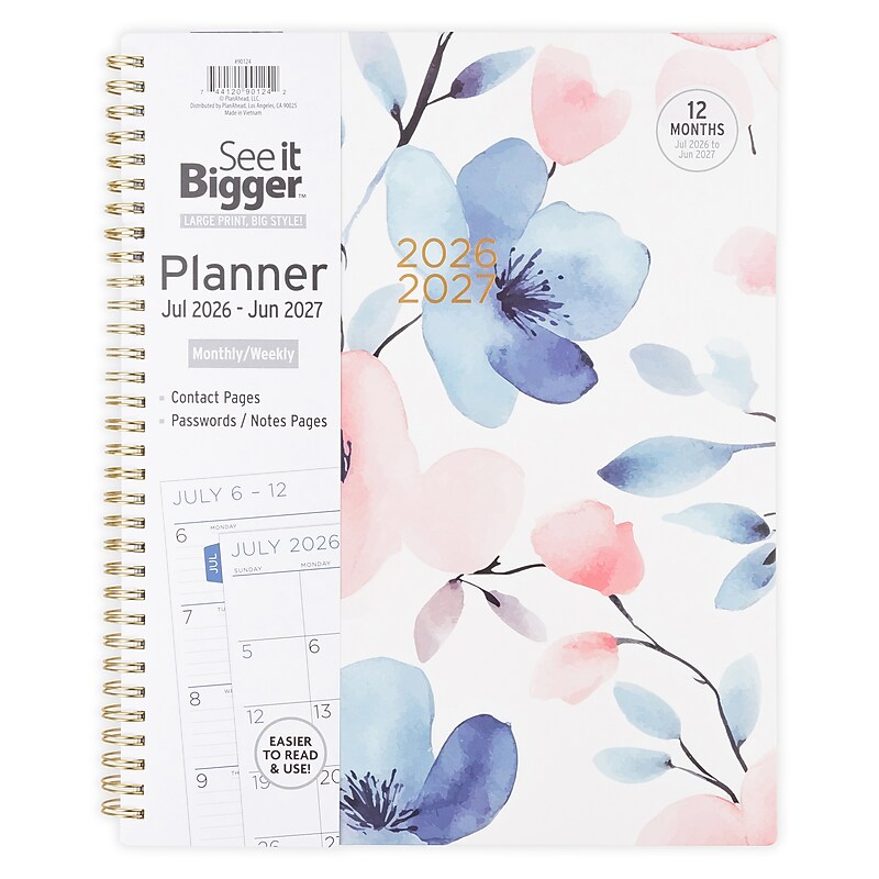 2026-2027 PlanAhead See It Bigger 9.25" x 11.25" Academic Weekly & Monthly Planner, Paperboard Cover, Floral (90124) image 1