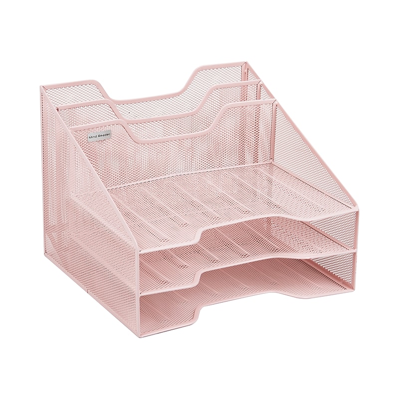 Mind Reader 5-Compartment Metal Desk Organizer, Pink (MESHBOX5-PNK) image 1