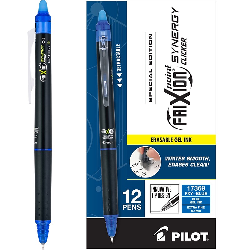 Pilot FriXion Synergy Clicker Erasable Gel Pen, Extra Fine Point, 0.5mm, Blue Ink, Dozen (17369) image 1
