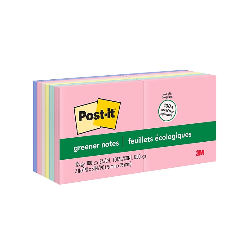Post-it Recycled Notes, 3" x 3", Sweet Sprinkles Collection, 100 Sheet/Pad, 12 Pads/Pack (654-RP-A/654-A) image 1
