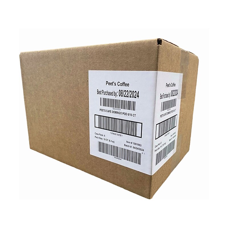 Peet's Coffee Cafe Domingo Coffee Soft Pods, Medium Roast, 16/Box, 6 Boxes/Carton (1001063) image 1