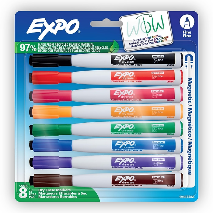 Expo Magnetic Tank Dry Erase Marker, Fine Tip, Assorted Colors, 8