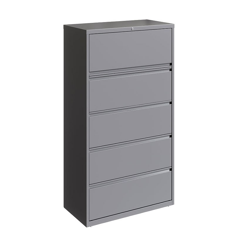Hirsh HL10000 Series 5-Drawer Lateral File Cabinet, Locking, Letter/Legal, Arctic Silver, 36" (23747) image 1
