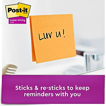 Post-it® Super Sticky Notes, 3" x 3", Neon Orange, 90 Sheets/Pad, 5 Pads/Pack (654-5SSNO)