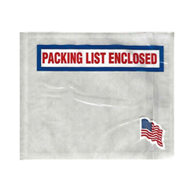 The Packaging Wholesalers Packing List Enclosed Envelopes, 4 1/2" x 5 1/2", American Flag, 1000/Pack (ENVPQUSA12) image 1