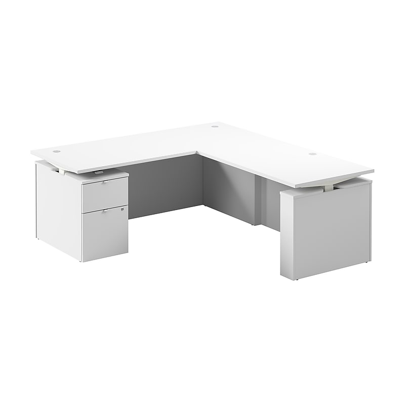 Bush Business Furniture Stratus 72"W Electric L-Shaped Adjustable Standing Desk with Cabinet, White (SUT016WH) image 1