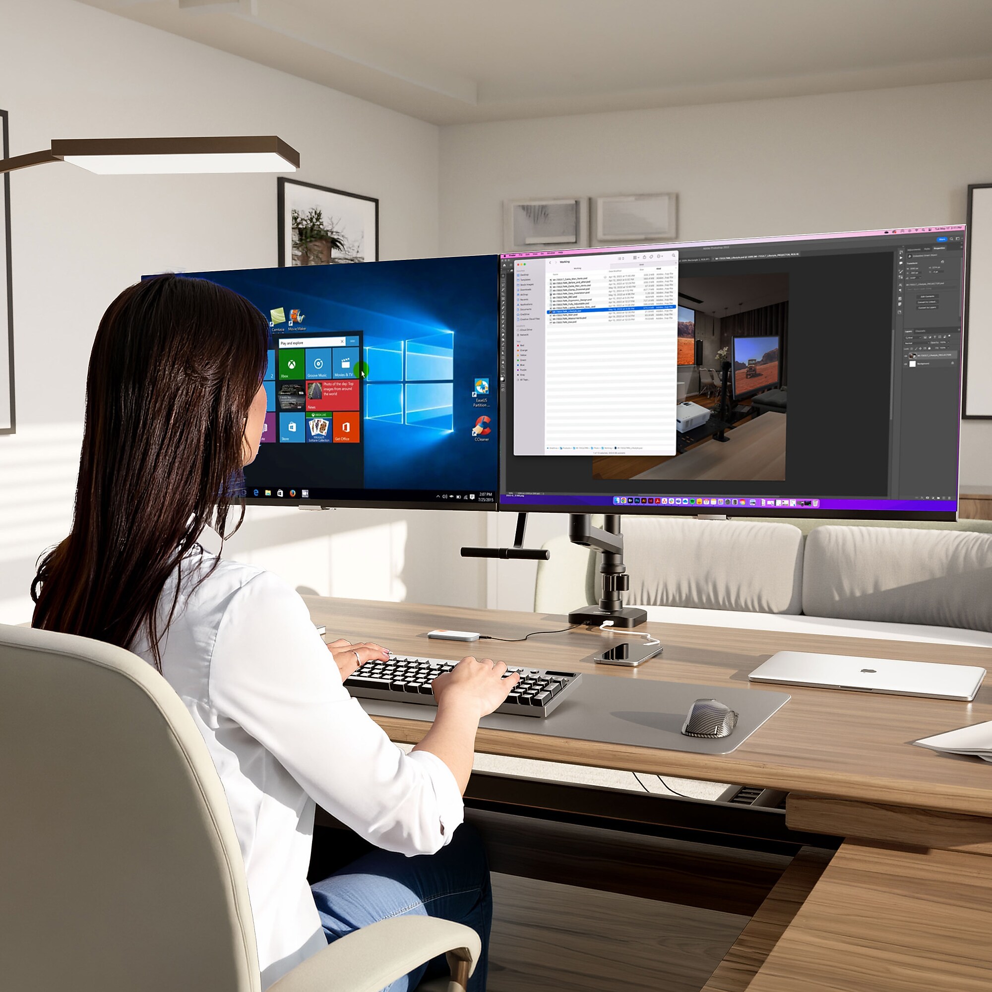 Mount-It! ProFlex Series Dual Monitor Desk Mount with Gas Springs, Pole and Crossbar for Screens Up to 32″, Black (MI-12005) Sansujyuku sansujyuku.com