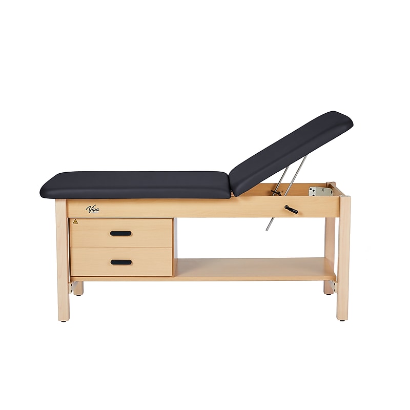 Aristo Wood Physician Adjustable Exam Table with Shelf, 2 Drawer Cabinet, Paper Cutter, Holder, 500lbs. Capacity, Black image 1