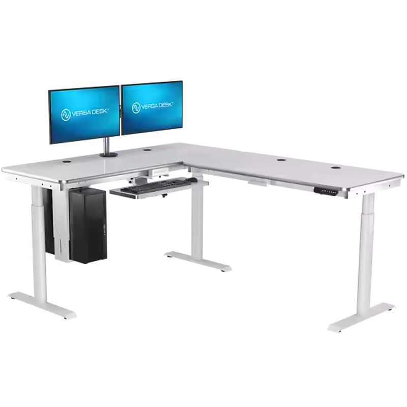 VersaDesk PowerLift 60"W Electric L-Shaped Adjustable Standing Desk, White (PLLSD6060-WW-APP) image 1