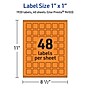 Avery Laser/Inkjet Multipurpose Square Labels, 1" x 1", Bright Orange, 1920/Pack (94103)~#|#~796220F7-216A-4E9F-BC653BB81F3745F0_sc7