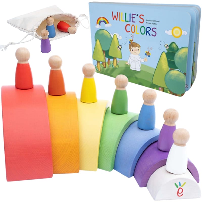 Extasticks Willie's Rainbow World Wooden Arches And Peg Dolls Set With Book, 16 Pieces/Pack (EXAE3304) image 1