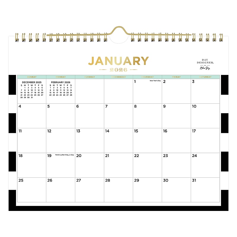 2026 Blue Sky Day Designer 11" x 8.75" Monthly Wall Calendar, Rugby Stripe Black (157478) image 1