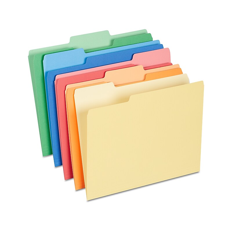 Staples Heavyweight File Folders, 1/3-Cut Tab, Letter Size, Assorted Colors, 50/Box (ST18363-CC) image 1