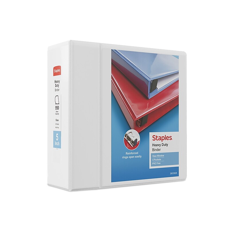 Staples Heavy Duty 5" 3-Ring View Binder, D-Ring, White (ST56267-CC) image 1
