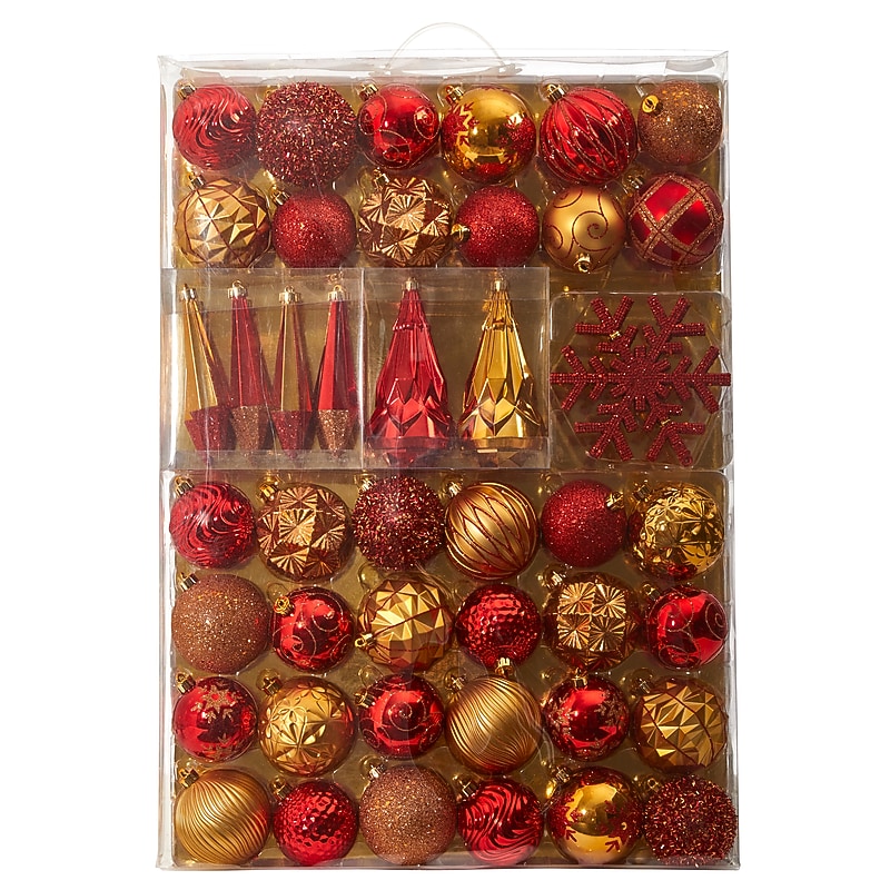 Nearly Natural Holiday Shatterproof Red Christmas Tree Ornament Box Set, 52/Set (D1003-RD) image 1
