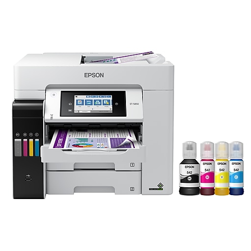 Staples All-in-One Pro with Epson | Ink Inkjet 2 EcoTank (C11CJ29201) Printer Unlimited Year Color ET-5850 Wireless