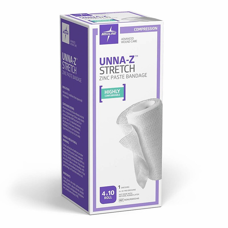 Medline Unna-Z Stretch Zinc Oxide Compression Medicated Gauze Bandage, 4" x 10 yds. (NONUNNAS140H) image 1