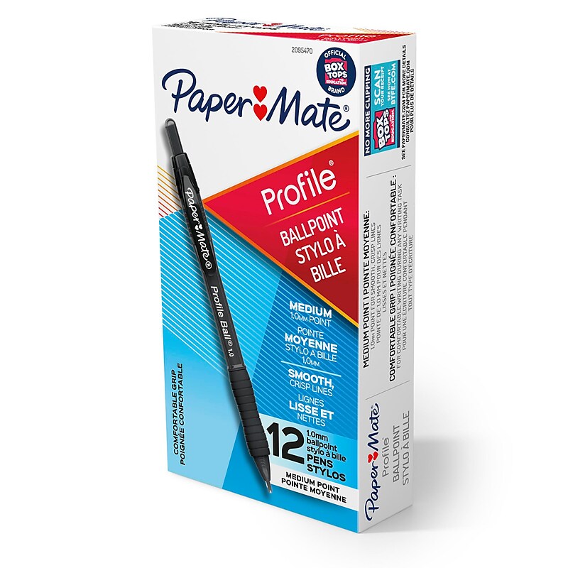 Paper Mate Profile Retractable Ballpoint Pen, Medium Point, Black Ink, Dozen (2095470) image 1