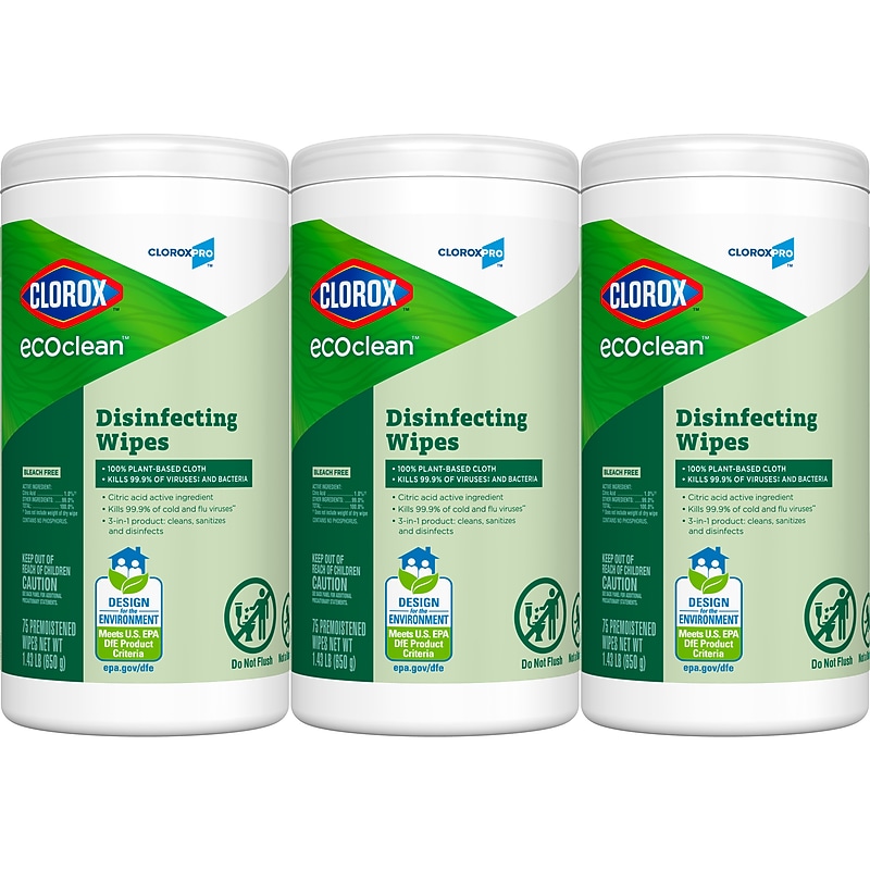 CloroxPro Clorox EcoClean Disinfecting Wipes, 75 Wipes/Container, 3/Pack (60787) image 1