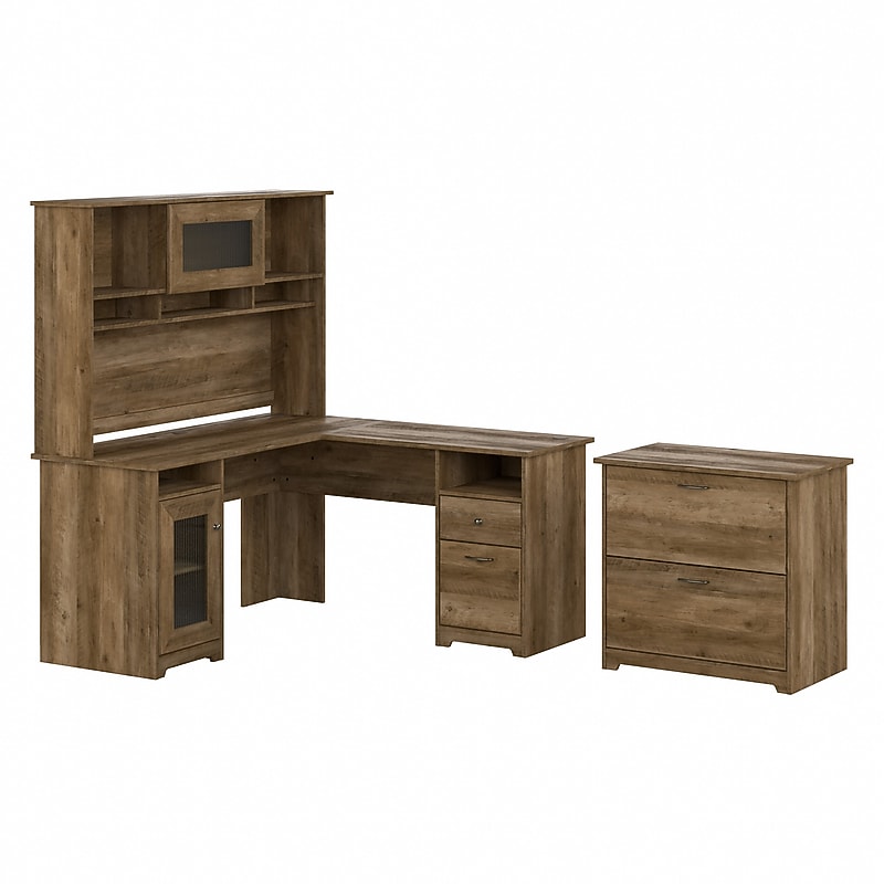 Bush Furniture Cabot 60"W L Shaped Computer Desk with Hutch and Lateral File Cabinet, Reclaimed Pine (CAB005RCP) image 1
