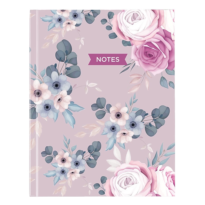 Blueline Fashion Hard Cover Index Notebook, 7.25" x 9.25", College Ruled, 96 Sheets, Lavender Floral (A9.02) image 1