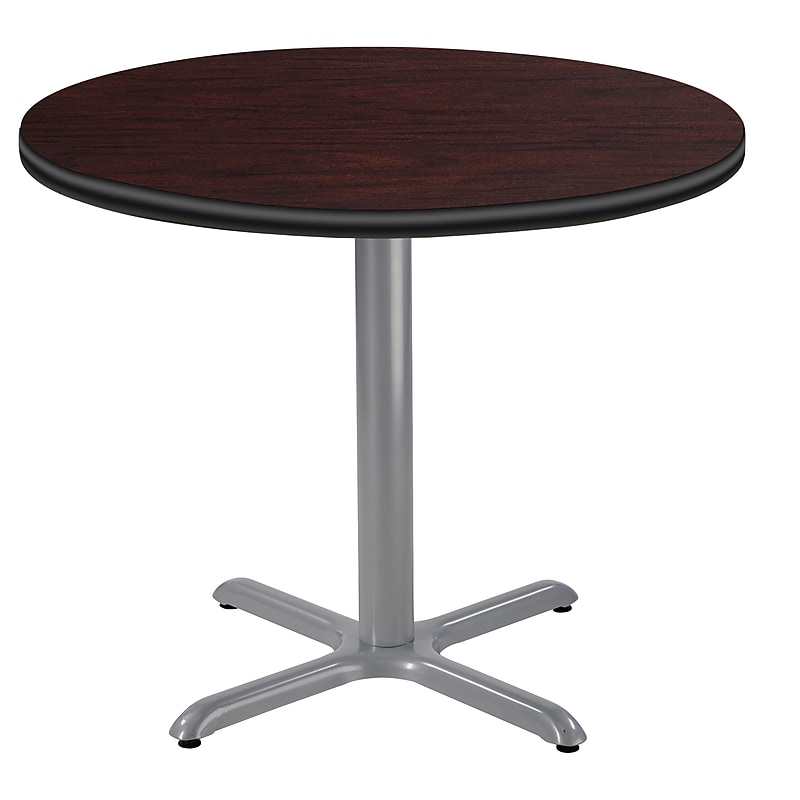 NPS CT Series 36" Round 30" Height Cafe Table, X Base, Grey Frame/Mahogany Top (CTG13636XDPBTMMY) image 1