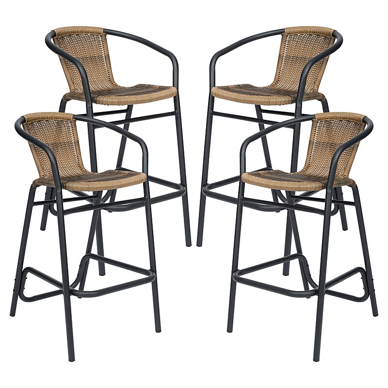Flash Furniture Lila Indoor-Outdoor PE Rattan Restaurant Barstool, Medium Brown, 4/Pack (4SDA632032RDKBN) image 1