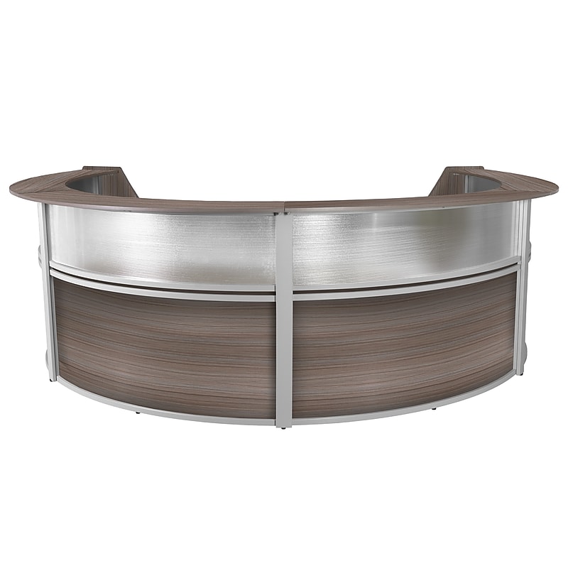 Regency Marque 142"W Curved Reception Desk Workstation, Driftwood Gray (77314GY) image 1
