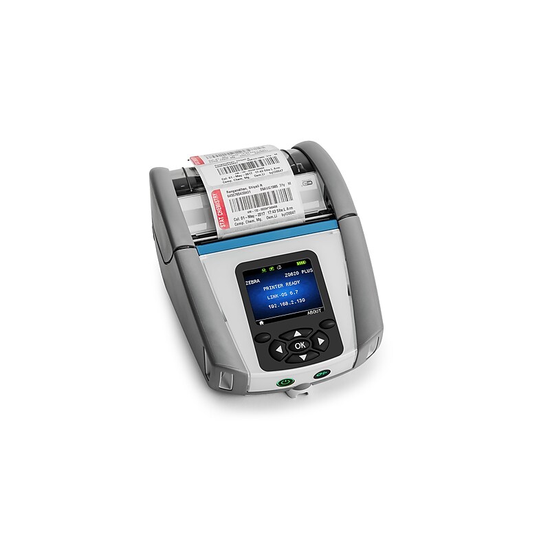 Zebra ZQ620 Plus-HC Direct Thermal Label/Receipt Printer 2.8” Wide 203dpi, USB/Serial/Ethernet/Wi-Fi/Bluetooth, White image 1