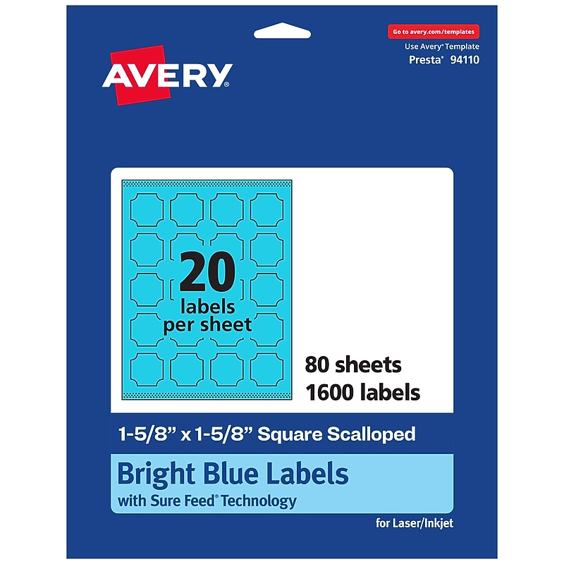 Avery Scalloped Decorative Edge Multipurpose Labels, 1-5/8" x 1-5/8", Bright Blue, 1600/Box (94110) image 1
