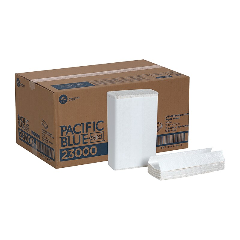 Pacific Blue Select Premium C-Fold Paper Towels, 2-ply, 120 Sheets/Pack, 12 Packs/Carton (23000) image 1