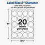Avery Round Laser/Inkjet Multipurpose Labels, 2" Round, White, 20 Labels/Sheet, 100 Sheets/Pack (19479311230)~#|#~79E077FD-7BA3-4E48-B6E8EC2CF97CE356_sc7