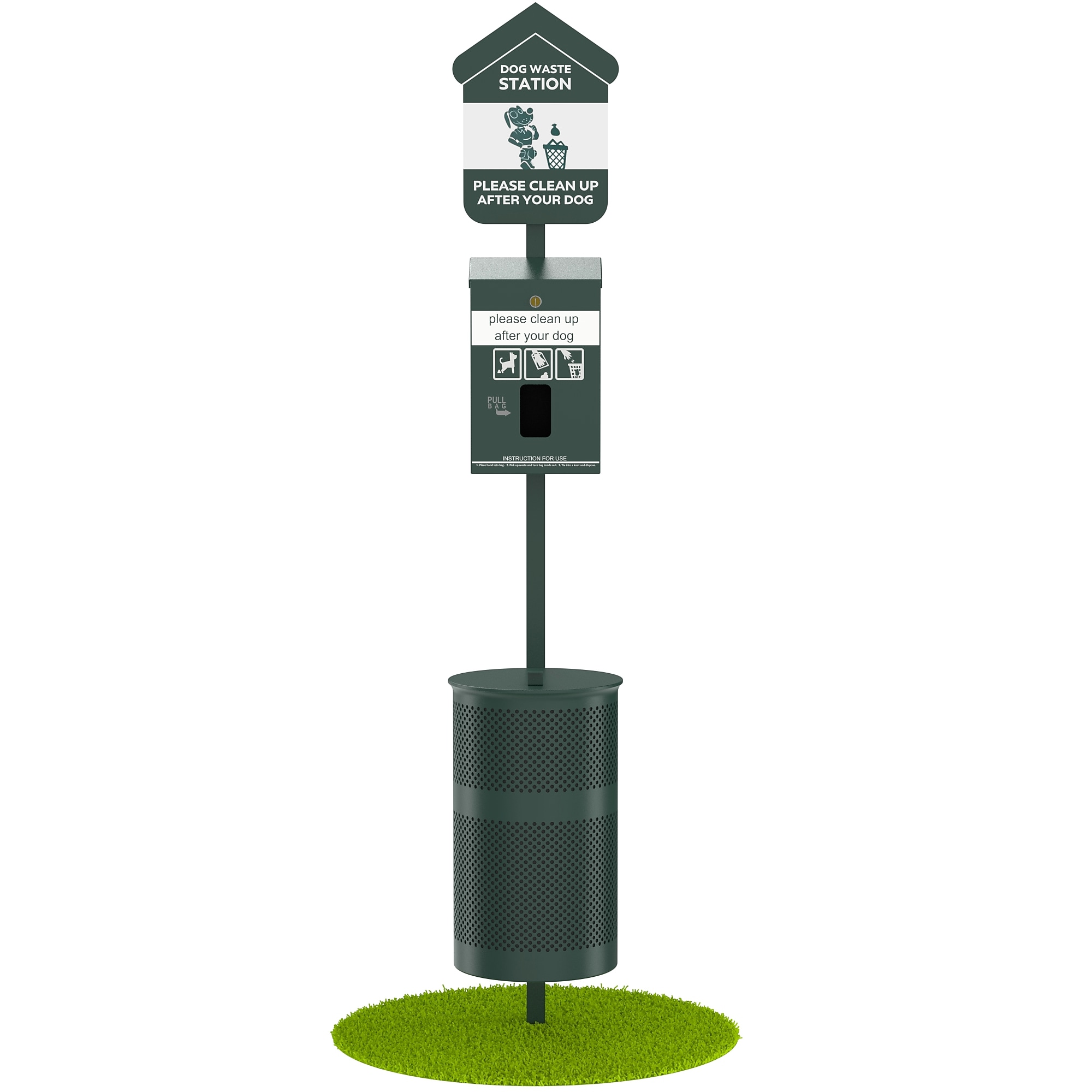 Furloo Steel Outdoor Pet Waste Station Kit with Header Bag Dispenser, 11.5 Gallon, Green (FLO1H-S-G-B) Sansujyuku sansujyuku.com