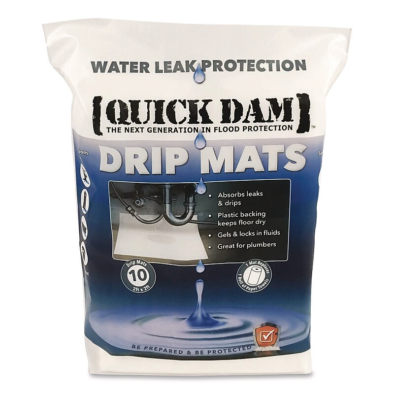 Quick Dam Water Drip Mats, 24" x 24", Up to 0.16 Gallons, 10/Pack (WUBM-10) image 1