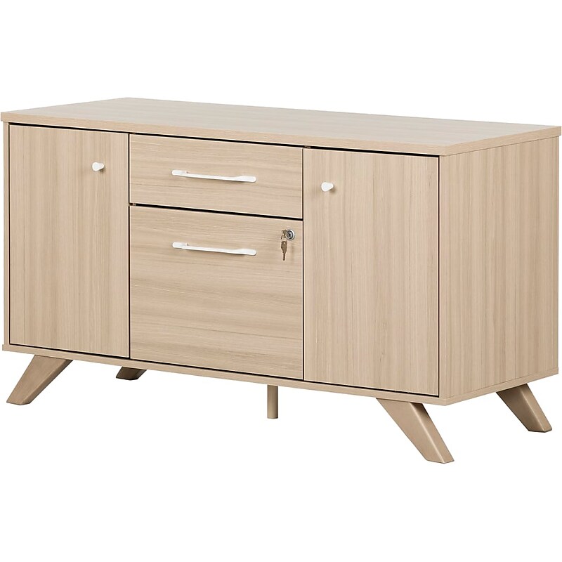 South Shore Helsy 26.75" 2-Drawer Storage Credenza with 4 Shelves, Soft Elm (13301) image 1