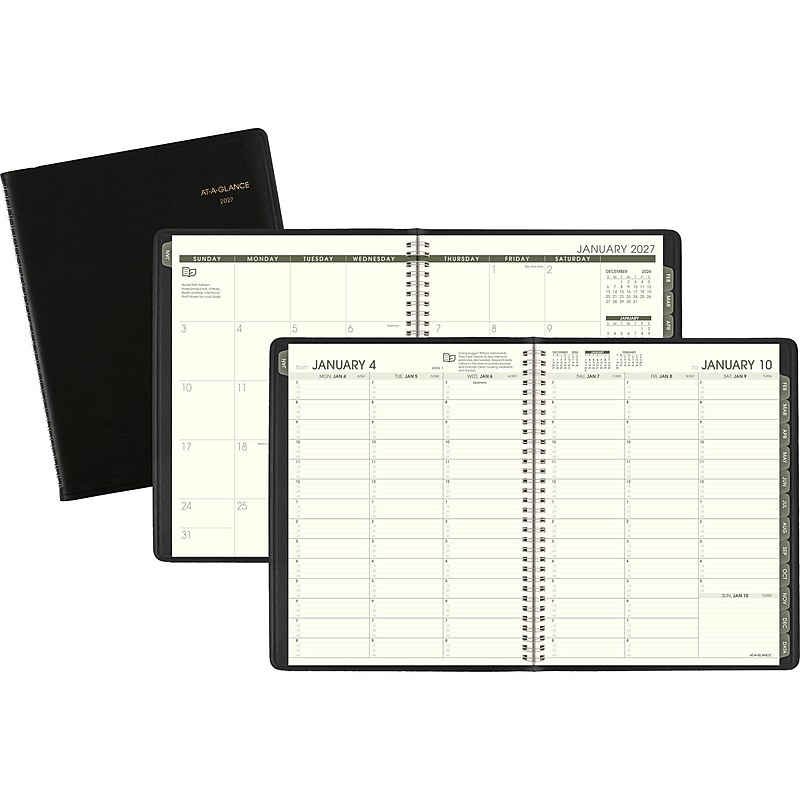 2027 AT-A-GLANCE Recycled 8.25" x 11" Weekly & Monthly Appointment Book Planner, Faux Leather Cover, Black (70-950G-05-27) image 1