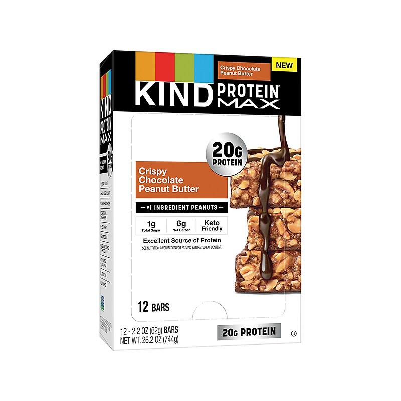 KIND Protein MAX Gluten Free Crispy Chocolate Peanut Butter Protein Bar, 2.2 oz., 12 Bars/Box (43470) image 1