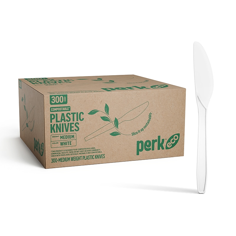 Perk™ Eco Compostable PLA Knife, Medium-Weight, White, 300/Pack (PK56199) image 1