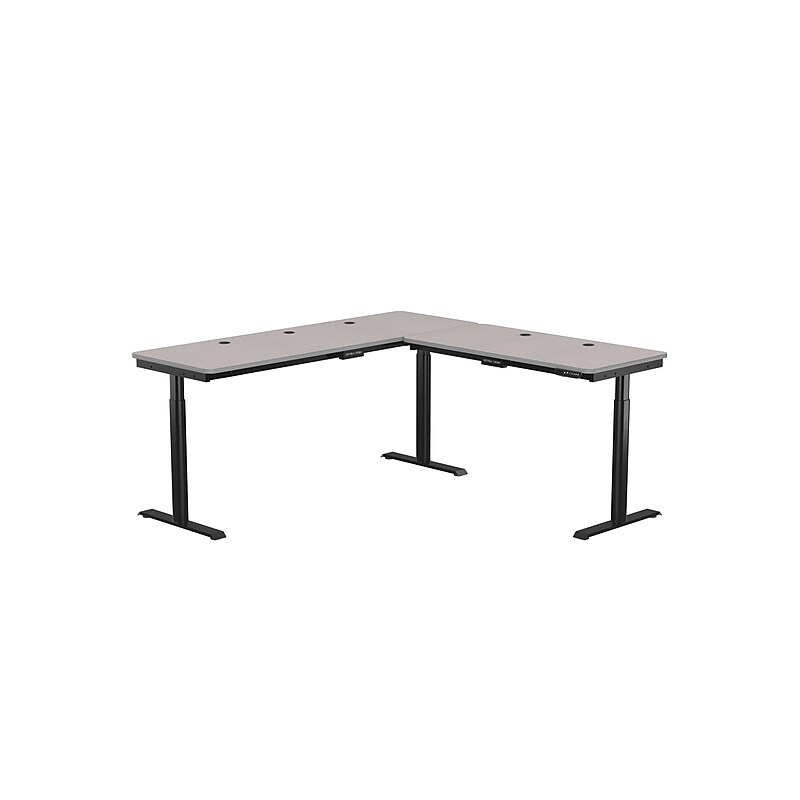 VersaDesk PowerLift 72"W Electric L-Shaped Adjustable Standing Desk, Gray/Black (PLLSD7272-BG-APP) image 1